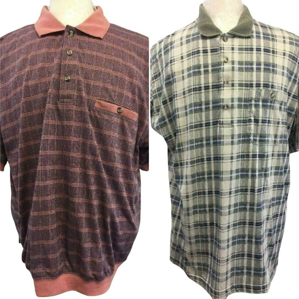 Lot Of 2 David Taylor Mens Polo Shirts Size XL 46-48  Plaid S/S Work Athletic Ru